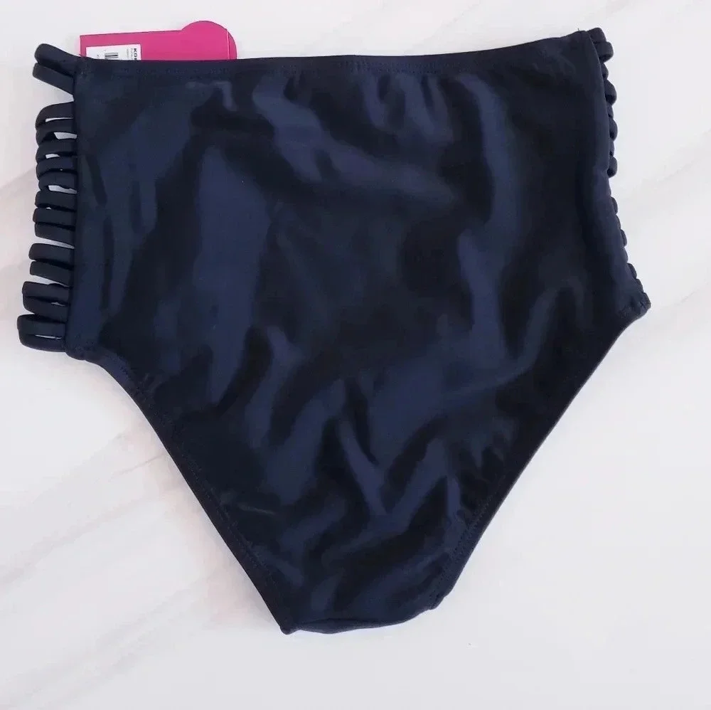 SO Juniors High Waist Knotted Side Bikini Bottom Size XS Black Side Detail Lined